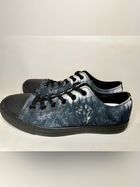 RAAD Shop Mens Sz 10 M Wolf Sneakers New Dark  Black Gray Gold Wolf Wooded Theme